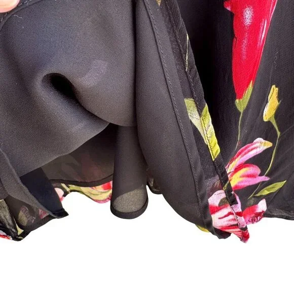 Lily Vintage Y2K Floral Black Pink Womens Flowy Stretch Lightweight Boho Skirt L - Picture 5 of 6